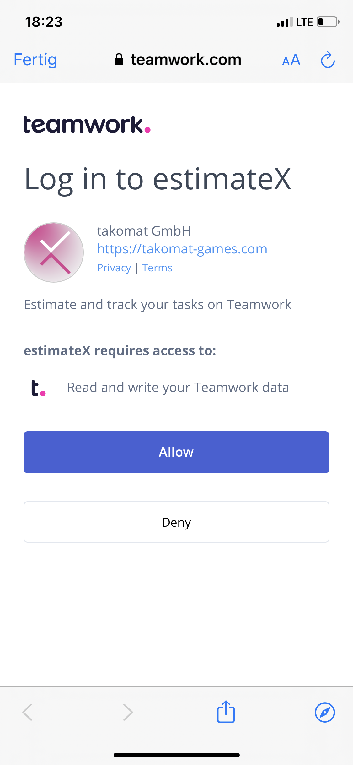 Screenshot of Teamwork Login